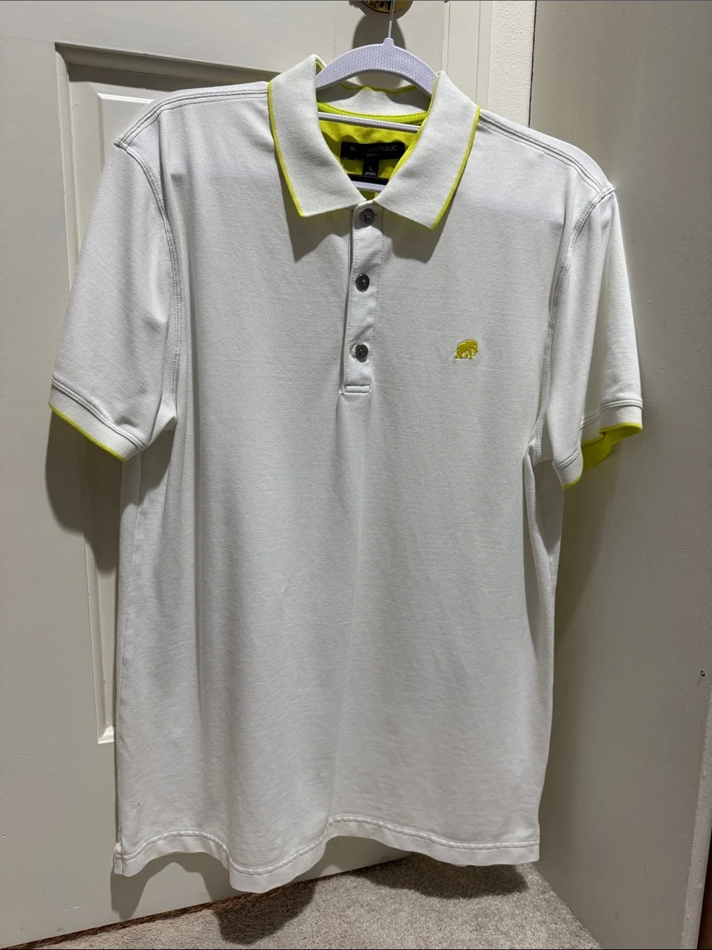 Banana Republic White Polo with Neon Yellow Trim